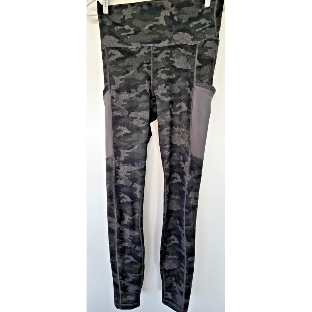 Powerhold By Fabletics Women's Medium Green gray Camo Active Leggings VEUC